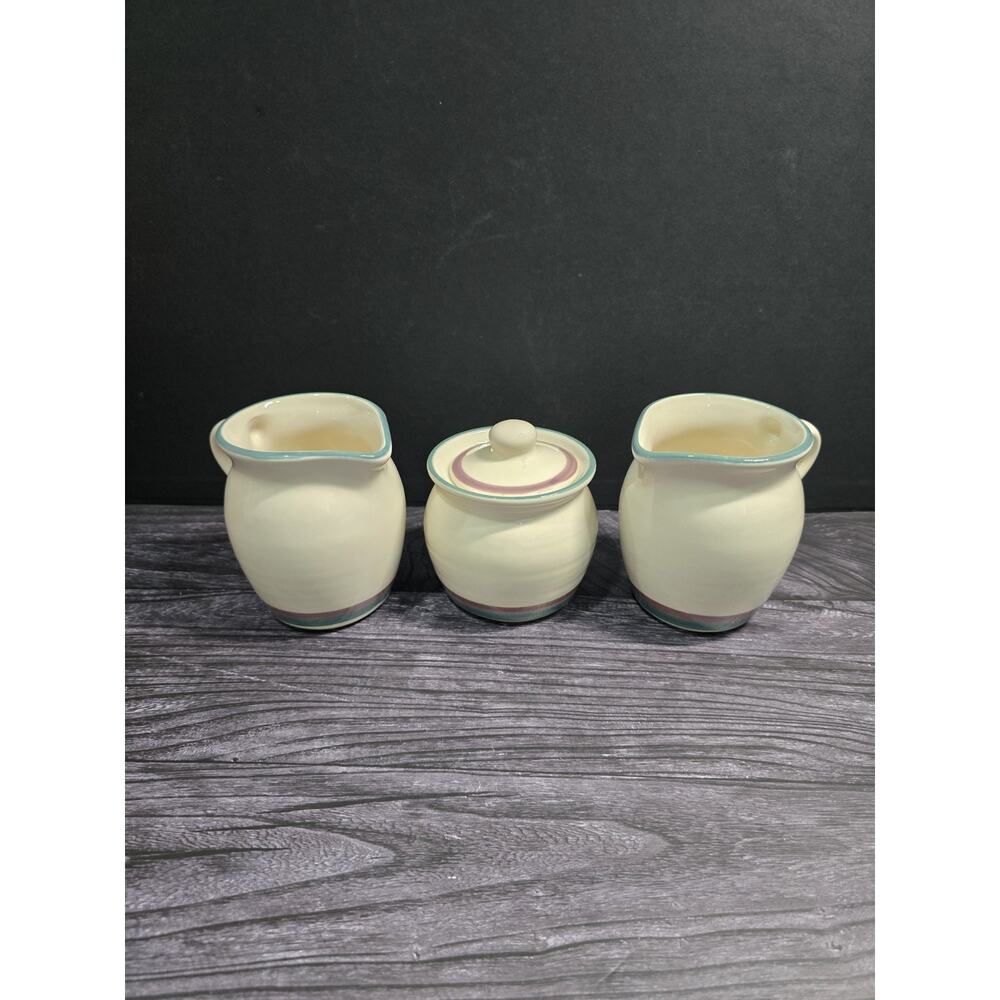 Pfaltzgraff Juniper 4 piece Lot, Creamer (X2) And Sugar With Lid- Vintage 1990's
